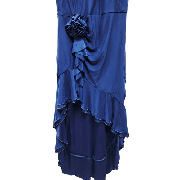 Berylove Womens Navy Blue Sleeveless Layered Ruffle Midi Dress  Rosette Detail S - Picture 5 of 9